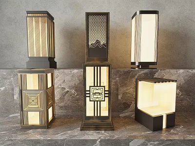 Outdoor Illuminated Lights With Chinese Style Intricate Cutouts And Modern Designs 3d model