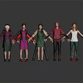Multiple 3D Character Models With Various Outfits Hairstyles And Diverse Poses