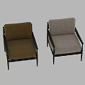 Modern Comfortable Single Sofa With Beige Fabric Upholstery And Black Metal Frame Design