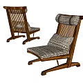 Stylish Wooden Frame Leisure Chairs With Rattan Weaving And Geometric Patterned Cushions