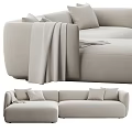 Beige Sectional Sofa with Plush Cushions and Throw Blanket Modern Living Room Furniture
