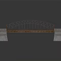 Metal Frame Arch Bridge Structure With Concrete Piers And Wooden Deck