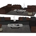 Modern Sectional Sofa and Coffee Table Set with Accent Chairs and Neutral Tones 3d model