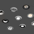 Various Styles Recessed Lights In Different Colors On Gray Wall Background