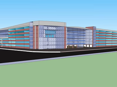 Modern Commercial Complex Exterior With Glass Facade Red Brown Walls And Multi Storey Design 3d model