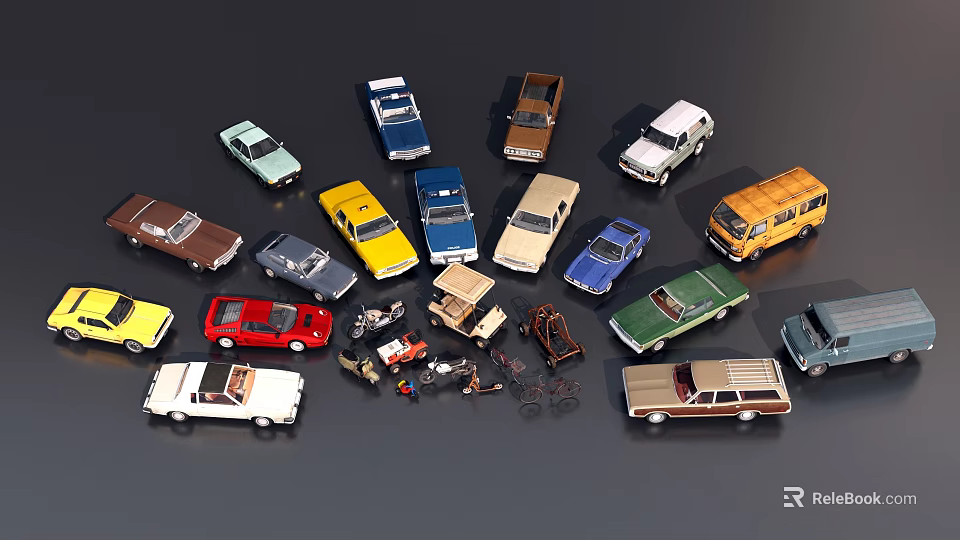 Assorted Colorful Toy Cars Collection with Sedans Trucks and Vans 3d model 