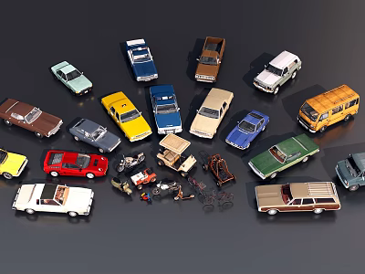 Assorted Colorful Toy Cars Collection with Sedans Trucks and Vans 3d model