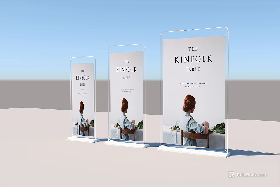 Transparent Display Shelves Showcasing Kinfolk Table Book Posters In Modern Setting 3d model 