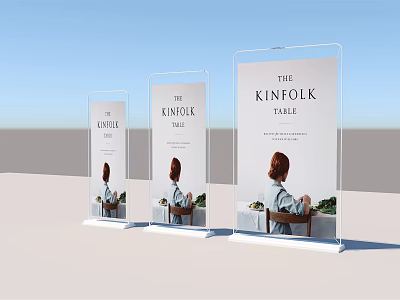 Transparent Display Shelves Showcasing Kinfolk Table Book Posters In Modern Setting 3d model