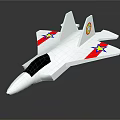 White Model Airplane with Red Yellow Star Patterns and Round Emblem on Tail 3d model