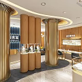 Elegant Jewelry Store Interior With Gold Decorative Columns And Glass Display Cases