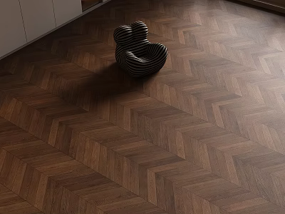 Herringbone Wooden Flooring In Cozy Living Space With Unique Chair 3d model