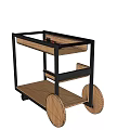 Modern Minimalist Three Tier Storage Shelf With Wooden Shelves Black Metal Frame And Rolling Wheels
