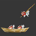 Decorative Ornament Set With Bowl Shaped Container Blue Liquid Fish Figurines And Chopsticks