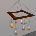 Outdoor Rustic Glass Jar Chandelier With Lit Candles Red Wooden Frame Night Sky