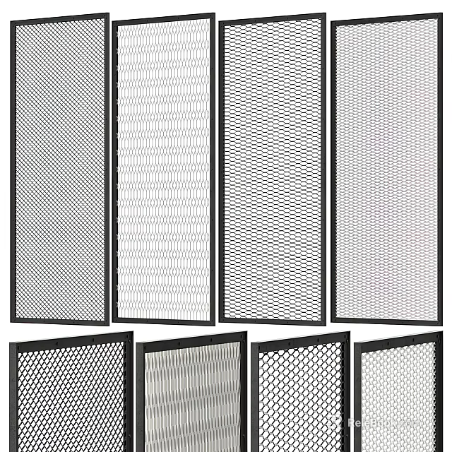 Modern Home Office Room Dividers With Different Mesh Patterns And Metal Frames 3d model