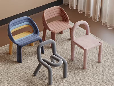 Colorful Children's Chairs With Curved Design And Soft Fabric On Carpet 3d model