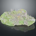 Detailed Miniature Terrain Model Featuring Castle Ruins Green Grass And Stone Structures