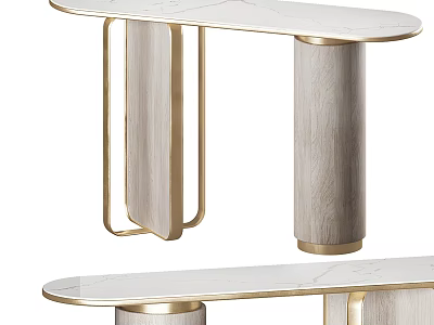 Elegant Modern Console Table With Marble Surface And Gold Metal Support Structure 3d model