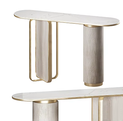 Elegant Modern Console Table With Marble Surface And Gold Metal Support Structure 3d model