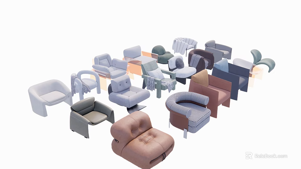 Diverse Single Sofa Designs with Various Colors and Modern Styles 3d model
