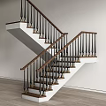 Modern Interior Staircase With Wooden Handrail Black Balusters And White Steps