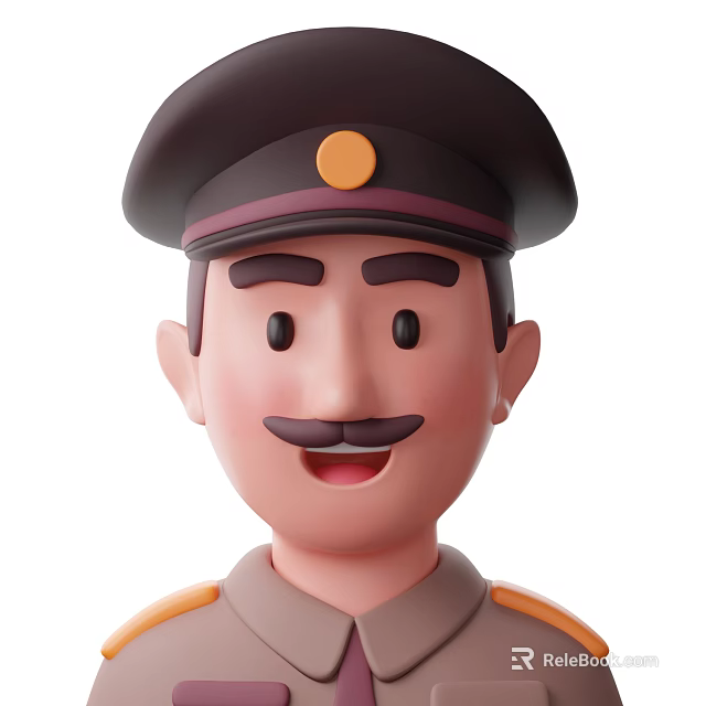 Cartoon Style Man In Uniform With Hat And Smiling Mustache Expression 3d model 