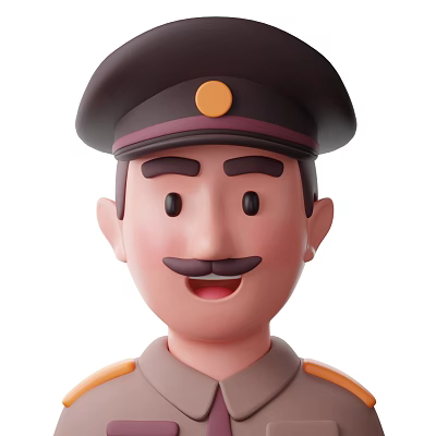 Cartoon Style Man In Uniform With Hat And Smiling Mustache Expression 3d model