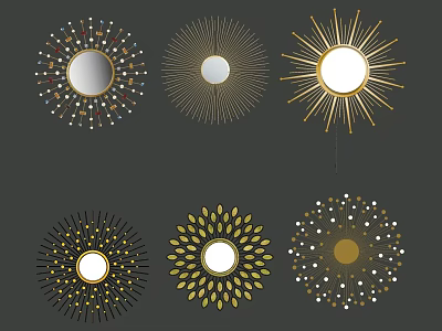 Various Decorative Mirrors With Sunburst Patterns And Ornate Frames For Home Decor 3d model