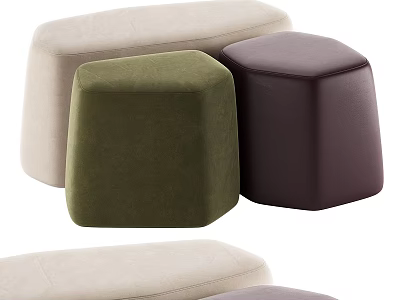 Modern Upholstered Stools in Beige Green and Dark Purple with Square and Oval Shapes 3d model