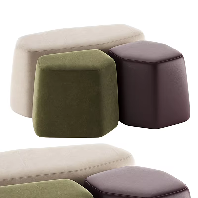 Modern Upholstered Stools in Beige Green and Dark Purple with Square and Oval Shapes 3d model