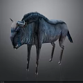 Blue Buffalo With Textured Body And Horns On Dark Background
