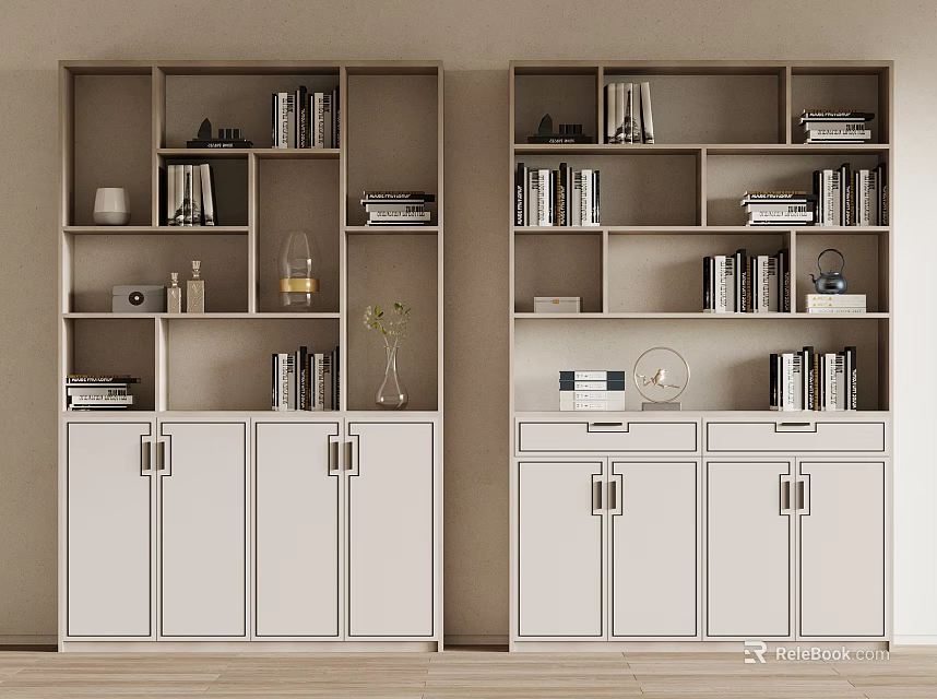 Modern Bookcase with Open Shelves Books Decorative Items and Storage Cabinets 3d model 