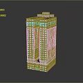 Tall Urban Building With Multiple Windows Red Base And Green Top Edges Design