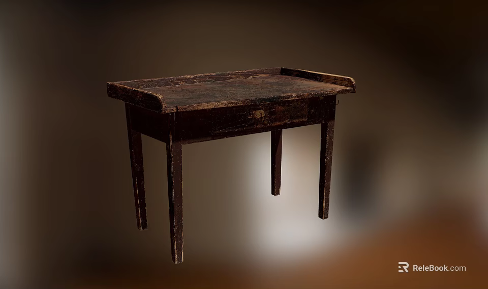 Vintage Old Wooden Table With Worn Tabletop And Sturdy Legs Design 3d model 