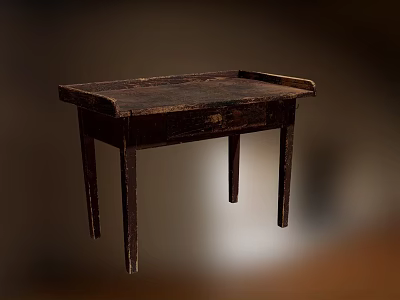 Vintage Old Wooden Table With Worn Tabletop And Sturdy Legs Design 3d model