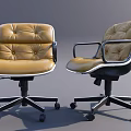 Two Comfortable Modern Tufted Leather Swivel Office Armchairs With Caster Base