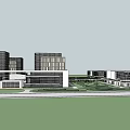 Modern Office Building Complex With Glass Facade Multiple Structures And Landscaped Area 3d model