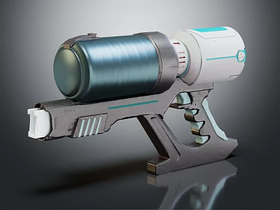 Futuristic Sci Fi Energy Weapon Featuring Metallic Body Teal Accents And Grip 3d model