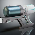 Futuristic Sci Fi Energy Weapon Featuring Metallic Body Teal Accents And Grip