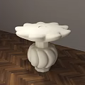 White Flower Shaped Dining Table With Petal Designed Base On Herringbone Pattern Wooden Floor 3d model