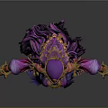 Fantasy Female Character in Purple and Gold Ornate Outfit with Headdress and Arm Accessories