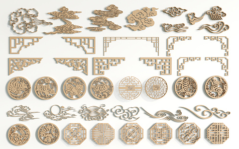 Chinese-style Carved Pattern Totem Window Carved Pane 3d model