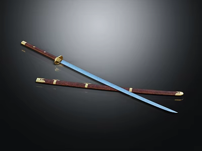 Traditional Sword With Blue Blade Brown Scabbard And Golden Accents On Dark Background 3d model