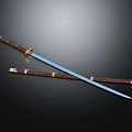 Traditional Sword With Blue Blade Brown Scabbard And Golden Accents On Dark Background