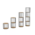 Modern Round Storage Shelving Units With Black Metal Frames And Wooden Shelves For Home Organization