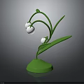 Green Decorative Plant with White Flowers Stems and Leaves on Base