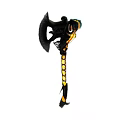 Mechanical Battle Axe With Glowing Yellow Accents And Black Metal Design