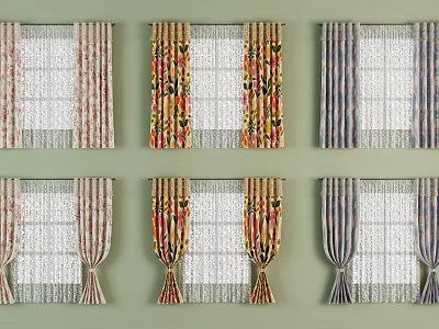 Multiple Curtain Designs For Windows With Colorful Patterns And Styles 3d model