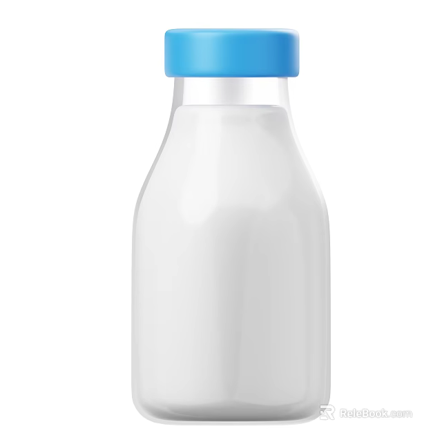 Clear Glass Milk Bottle With White Liquid And Blue Cap Design 3d model 